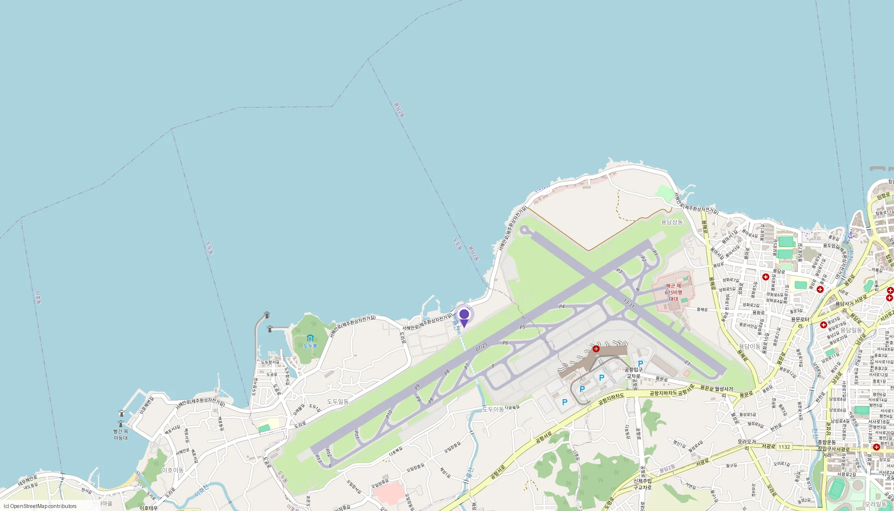 바이제주 매장 위치 지도. 제주시 서해안로 626, 제주공항 서쪽 해안도로변